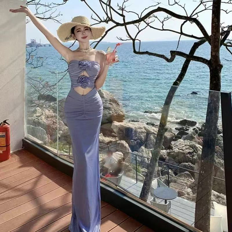 Floral Hollow Out Tube Bodycon Dress