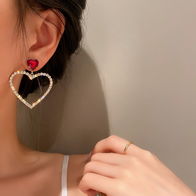 Rhinestone Hollow Heart Drop Earrings fashionnsio