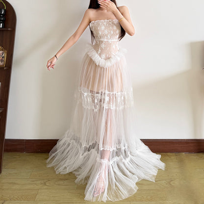 Mesh Patchwork Long Gowns fashionnsio