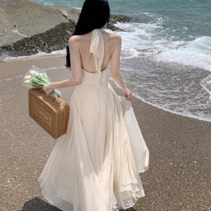 Halter Cinched Waist Maxi Dress - Fashionnsio