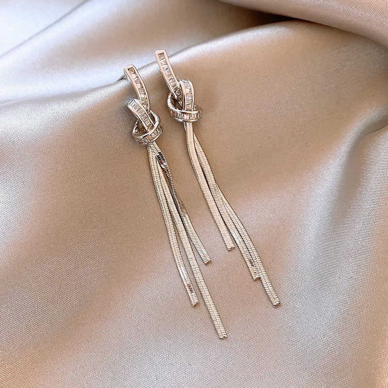 Knot Crystal Tassel Long Earrings fashionnsio