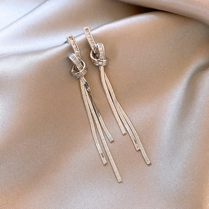 Knot Crystal Tassel Long Earrings fashionnsio