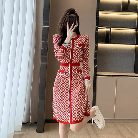 Korean Plaid Knitted Dress fashionnsio