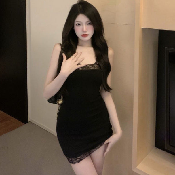 Square Neck Lace Mini Dress - Fashionnsio