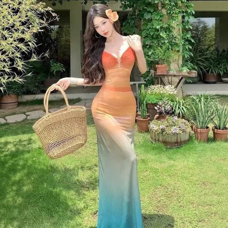 Ombre Sunset Slip Long Dress - Fashionnsio