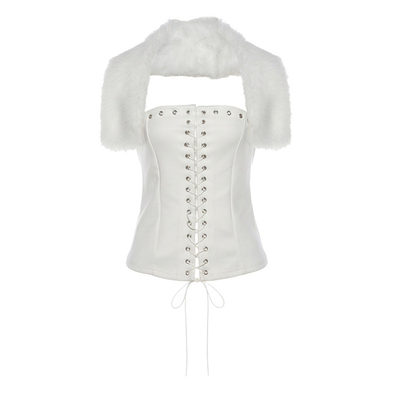 Fur Lace Up Corset Top fashionnsio