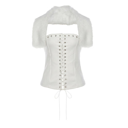 Fur Lace Up Corset Top fashionnsio