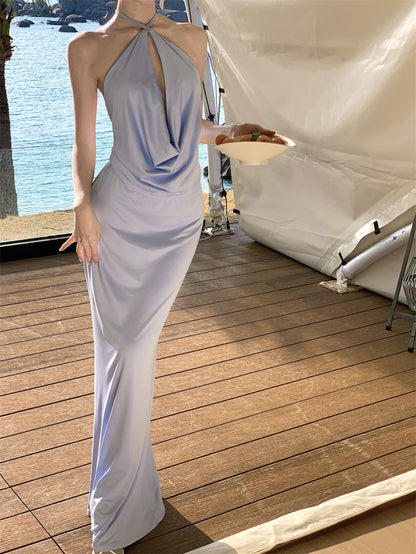 Halter Neck Backless Long Dress - Fashionnsio