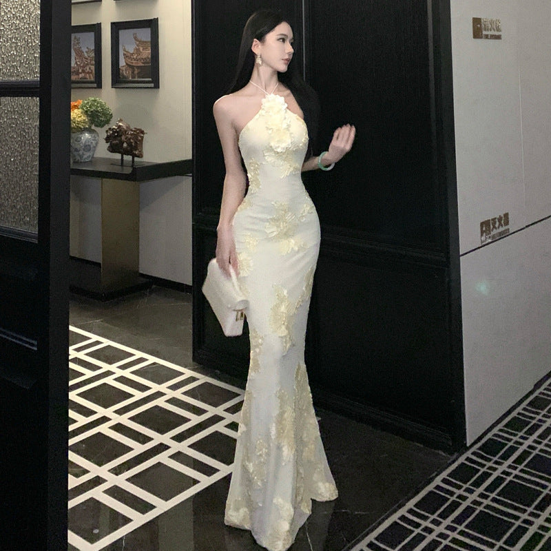 Floral Embroidery Bodycon Long Dress - Fashionnsio