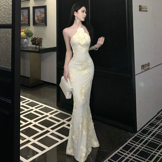 Floral Embroidery Bodycon Long Dress - Fashionnsio