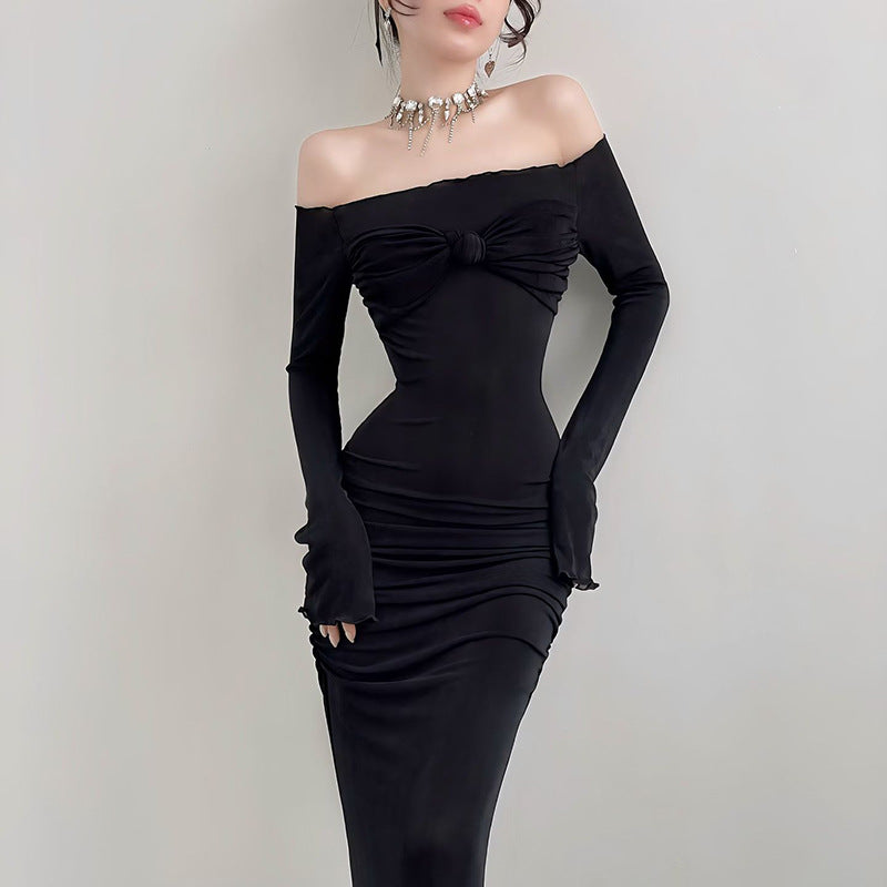 Bow Off Shoulder Long Bodycon Dress