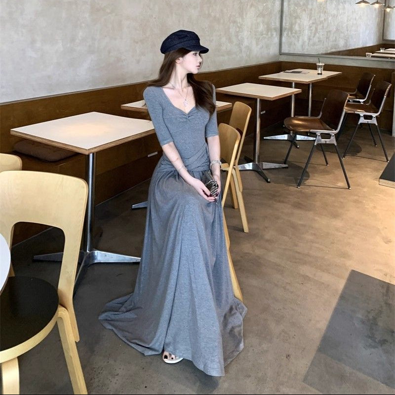 Knot Ribbon Slim-Fit Long Dress - Fashionnsio