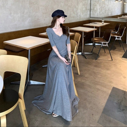 Knot Ribbon Slim-Fit Long Dress - Fashionnsio