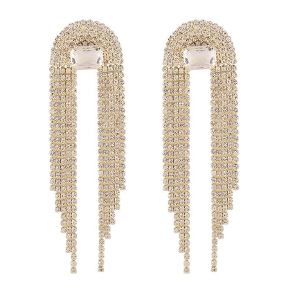 Shiny Long Crystal Tassel Drop Earrings fashionnsio