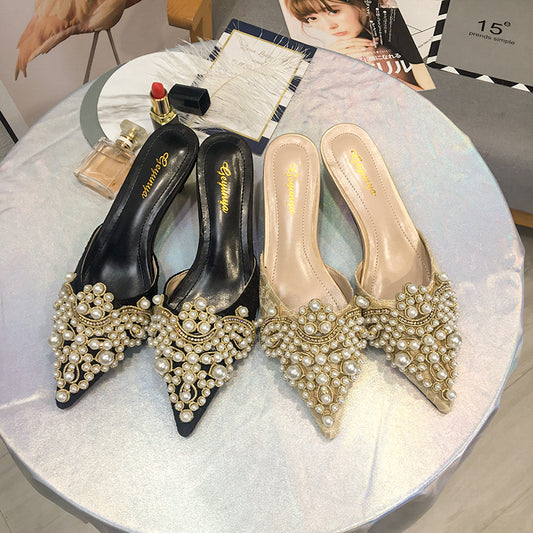 Beaded Pearl Crystal Lace Heels