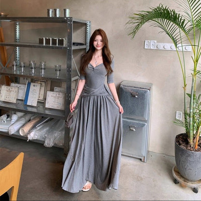 Knot Ribbon Slim-Fit Long Dress - Fashionnsio