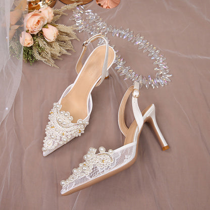 Pearl Crystal Lace White heel