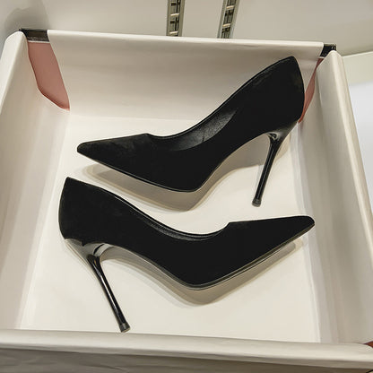 Black Suede Pointed Stiletto High Heels