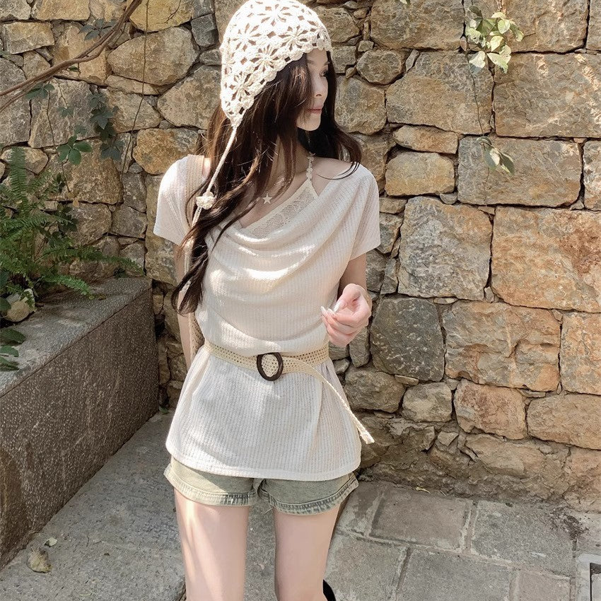 Layered Belted Knit Top - Fashionnsio