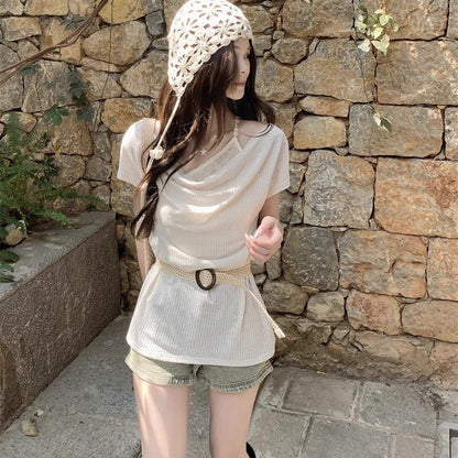 Layered Belted Knit Top - Fashionnsio