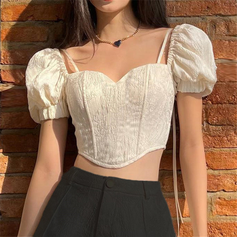 Bow Strap Puff Sleeve Top