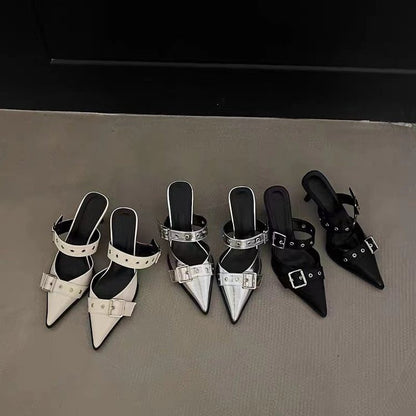 Metal Buckle Mules Heels