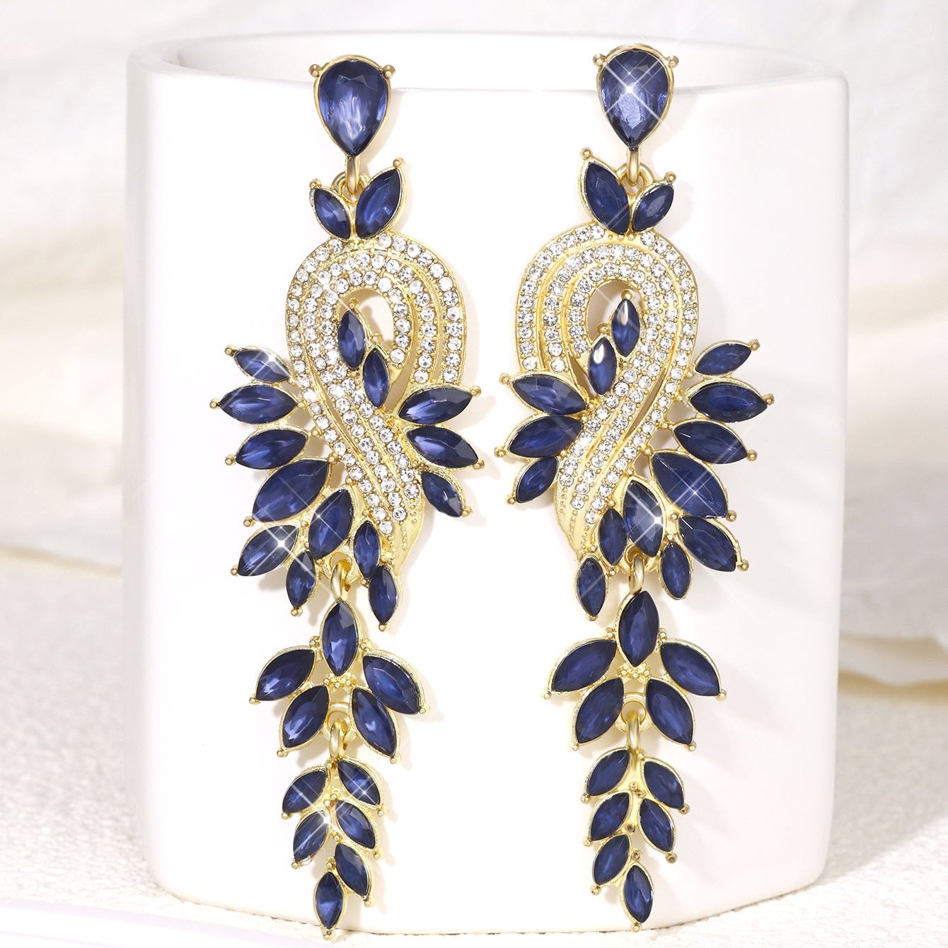 Peacock Leaf Crystal Long Earrings fashionnsio