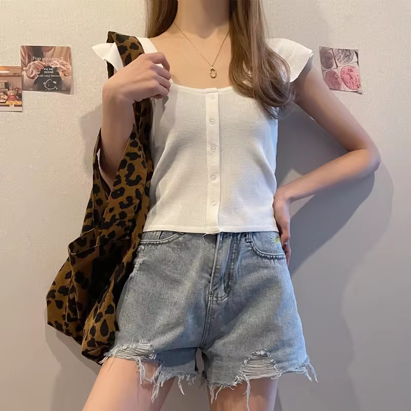 Knitted Button Up Crop Top