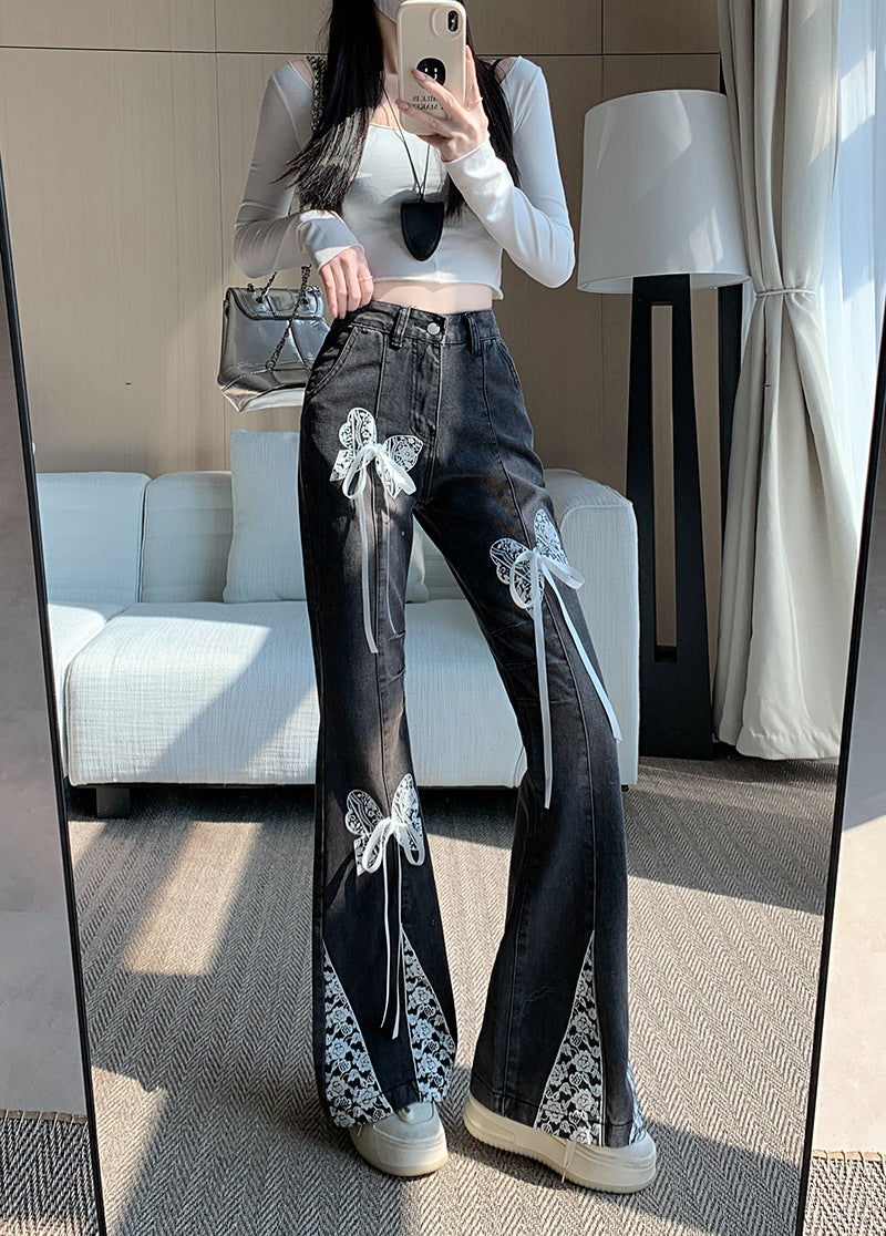Flare Butterfly Lace Jeans - Fashionnsio