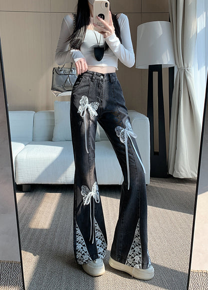 Flare Butterfly Lace Jeans - Fashionnsio