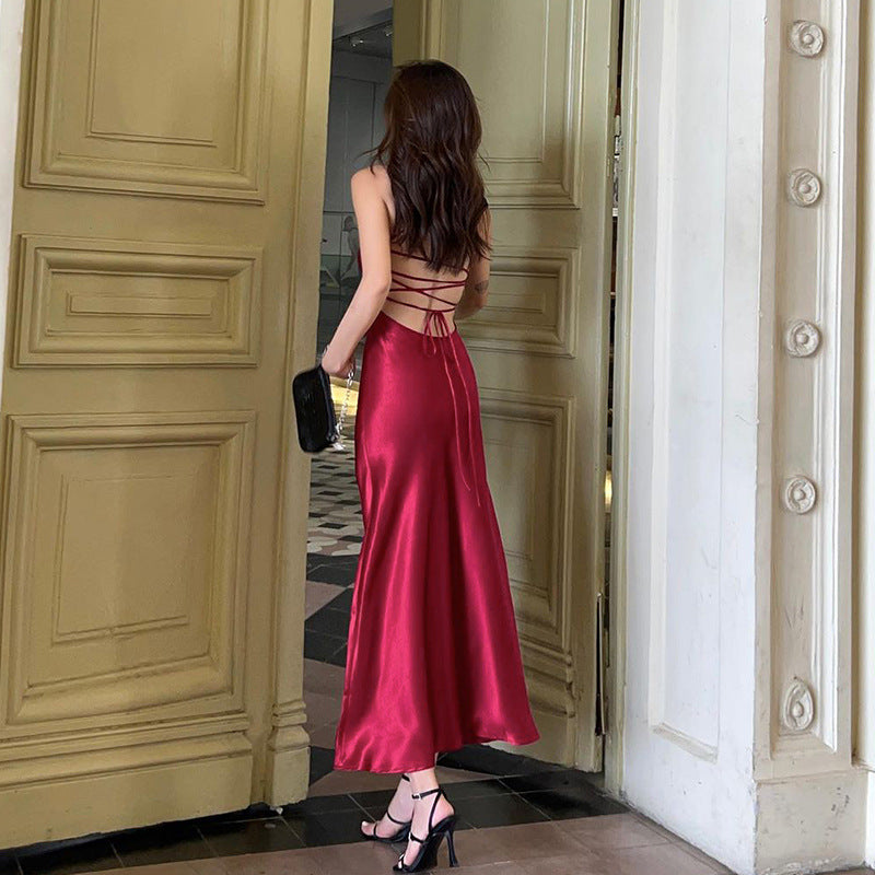 Backless V Neck Long Dress