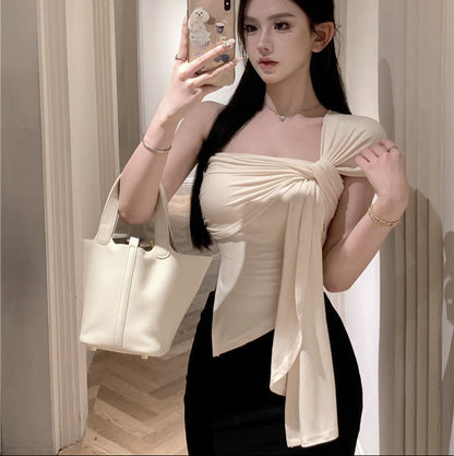 Off Shoulder Irregular Crop Top - Fashionnsio