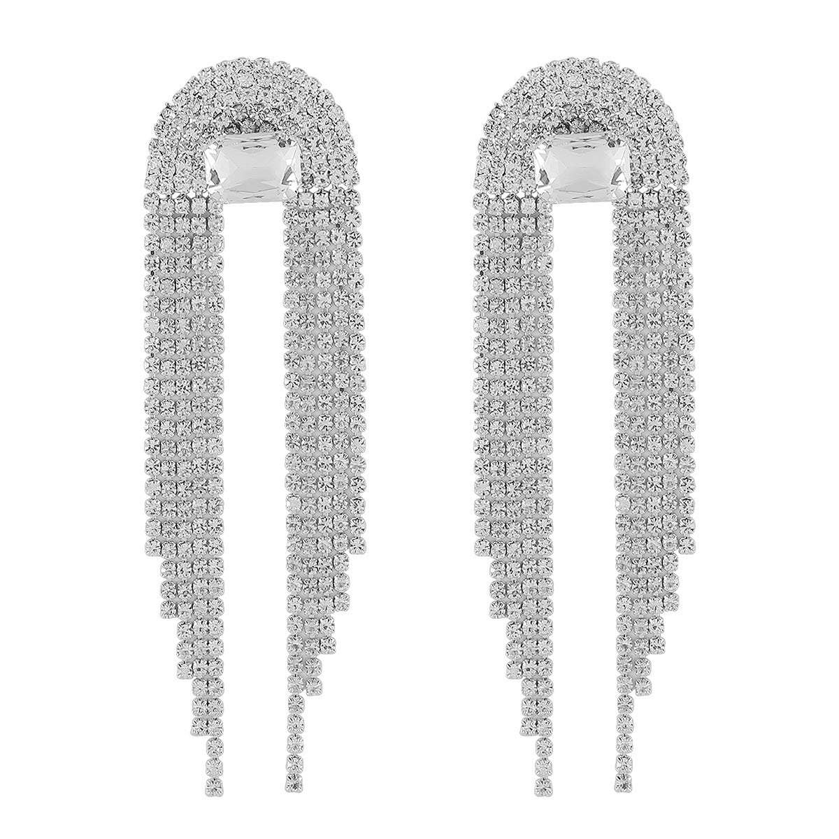 Shiny Long Crystal Tassel Drop Earrings fashionnsio