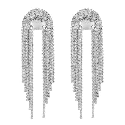 Shiny Long Crystal Tassel Drop Earrings fashionnsio