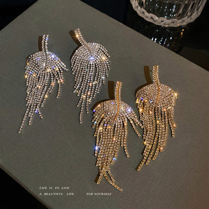 Diamond Leaf Tassel Earrings fashionnsio