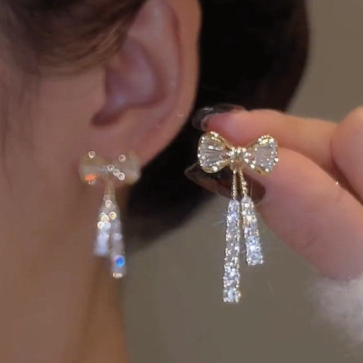 Korean Bow Crystal Earrings fashionnsio