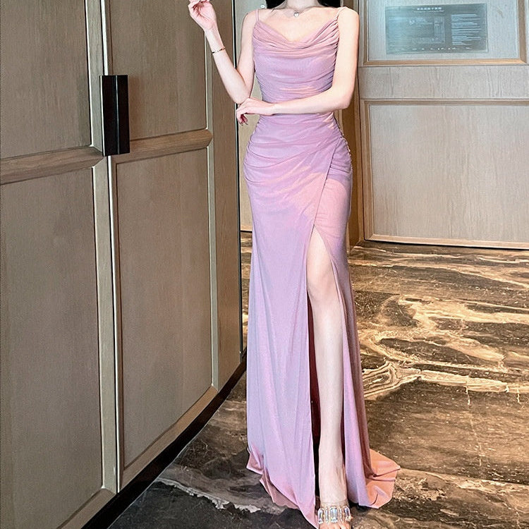 Pleated Slit Long Dress - Fashionnsio