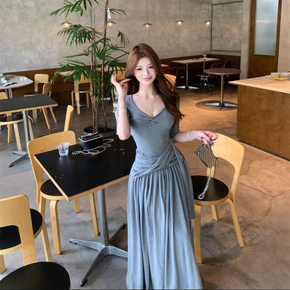 Knot Ribbon Slim-Fit Long Dress - Fashionnsio