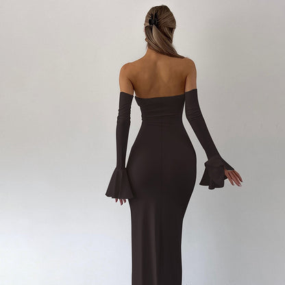 Strapless Bodycon Long Dress With Sleeve