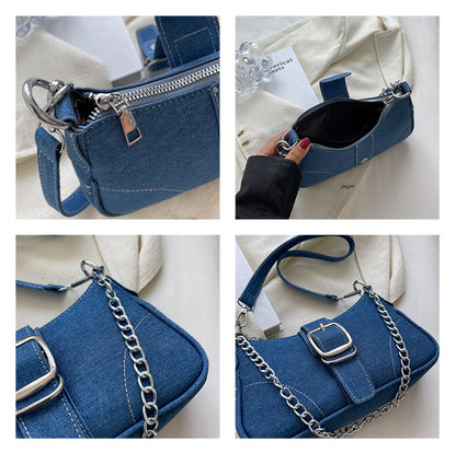 Denim Fashion Chains Shoulder Bag