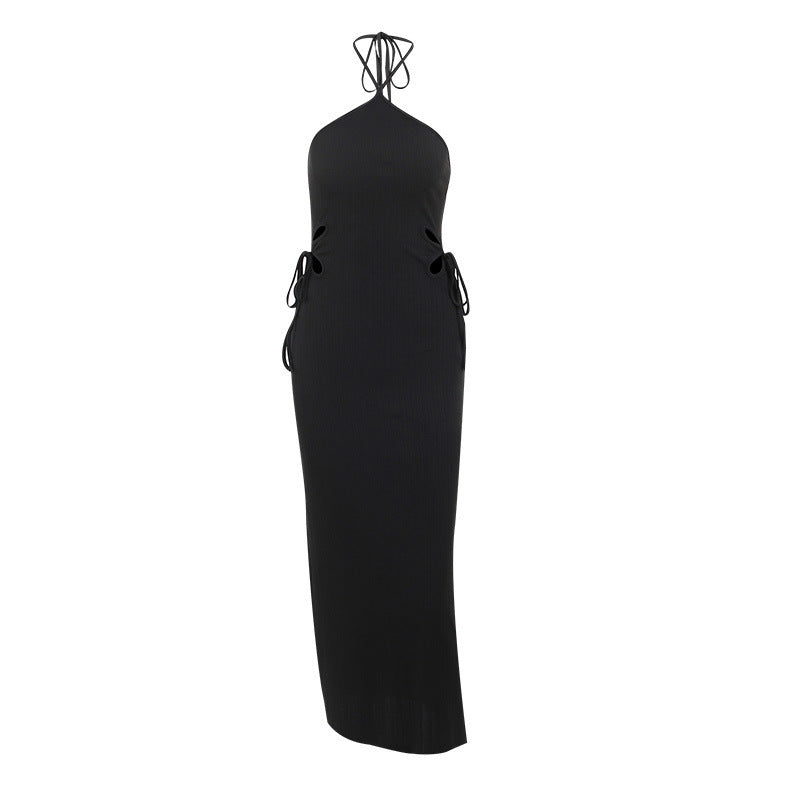 Halter Cut-out Ribbon Long Dress