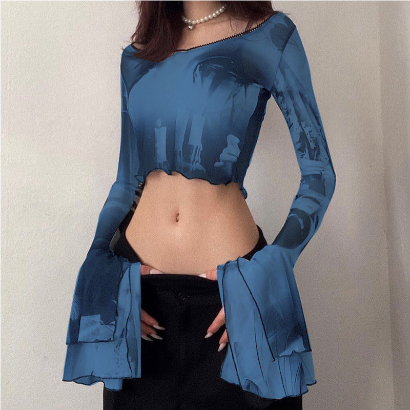 Long Flare Sleeve Crop Top