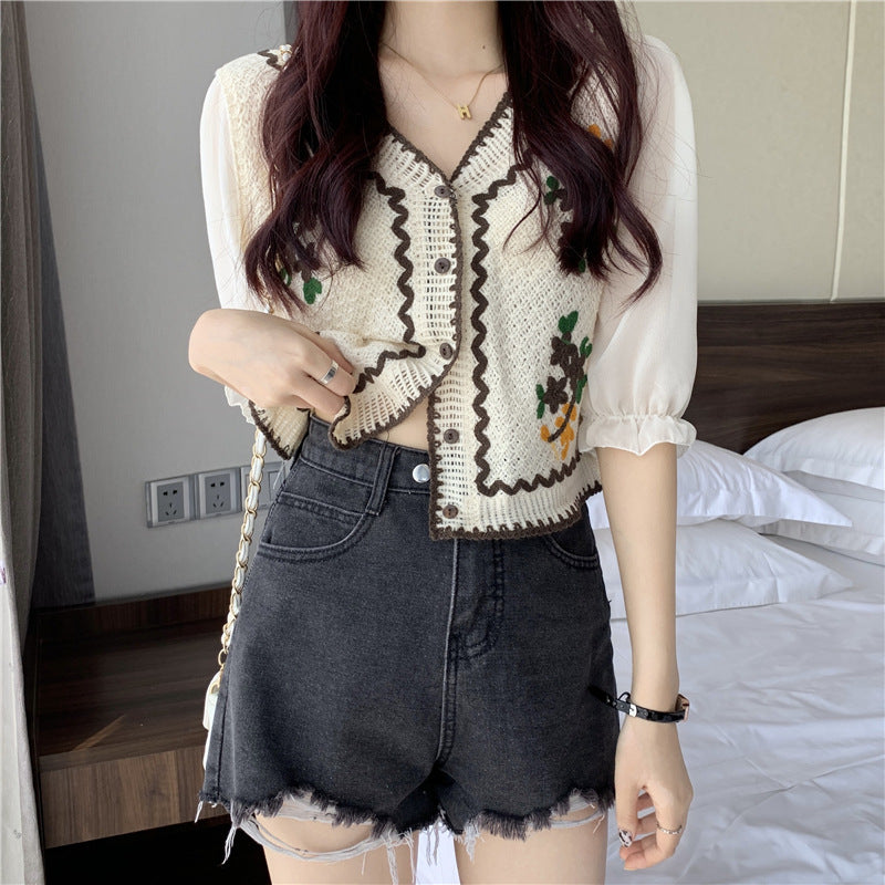 Flower Embroidery Crochet Cardigan/Top