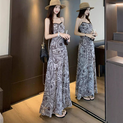 Retro Printed Lace Maxi Dress - Fashionnsio