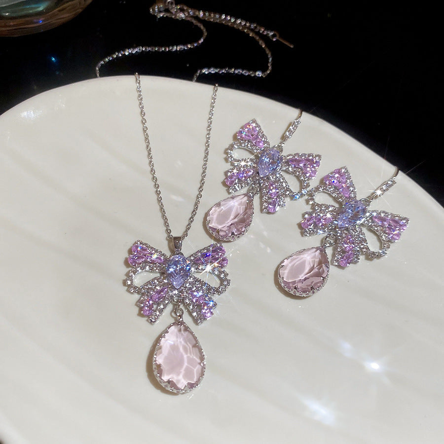 Diamond Bow Necklace Set - Fashionnsio