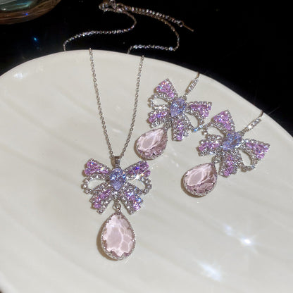 Diamond Bow Necklace Set - Fashionnsio