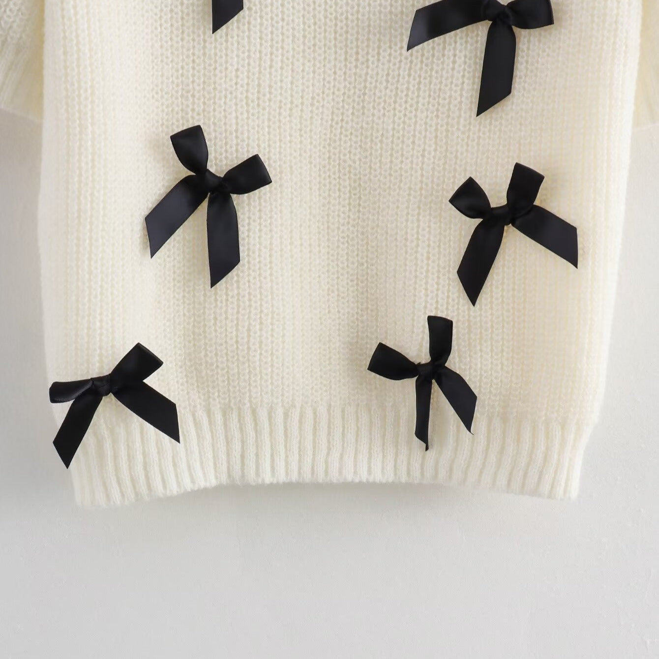 Bow Puff Sleeve Knit Sweater Top