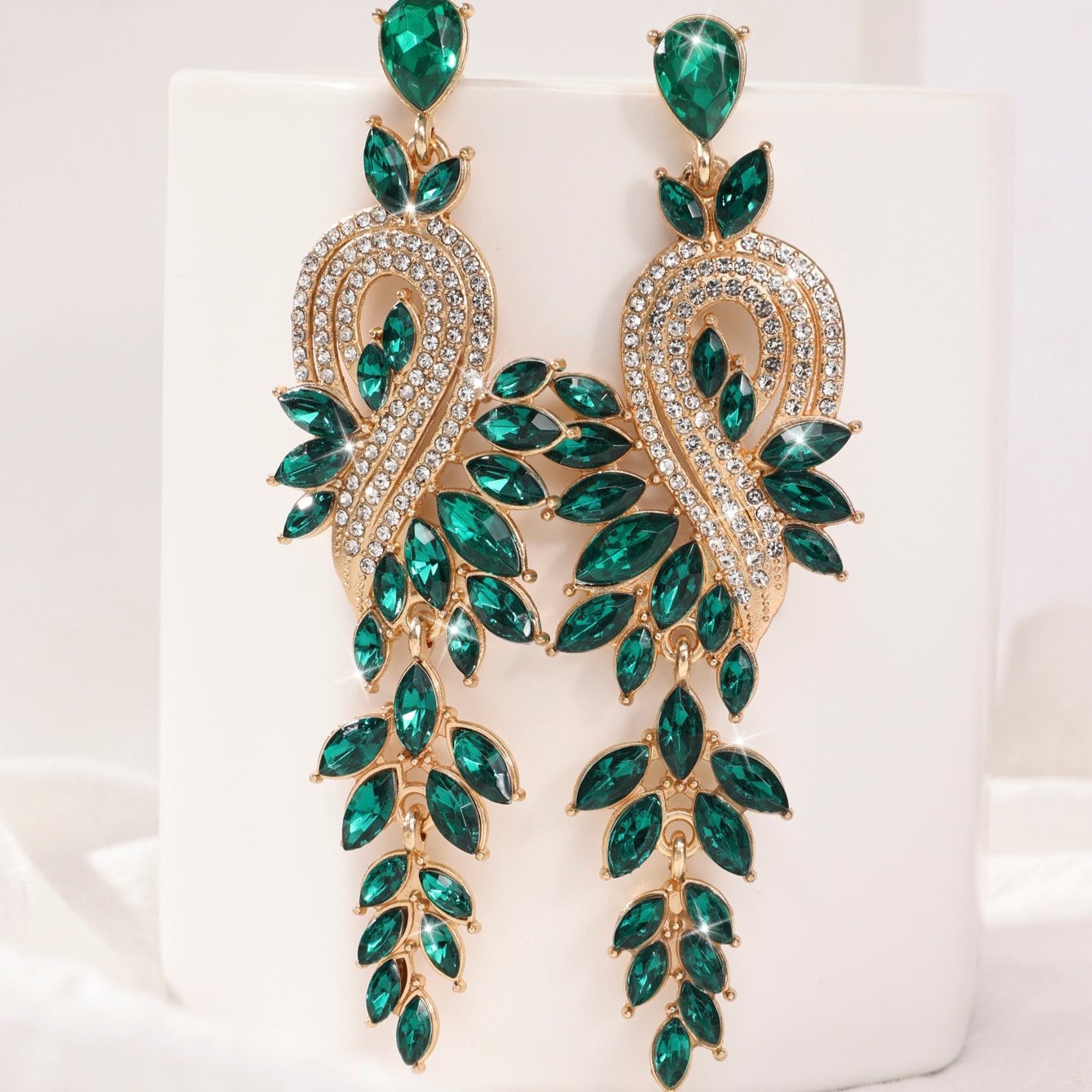 Peacock Leaf Crystal Long Earrings fashionnsio