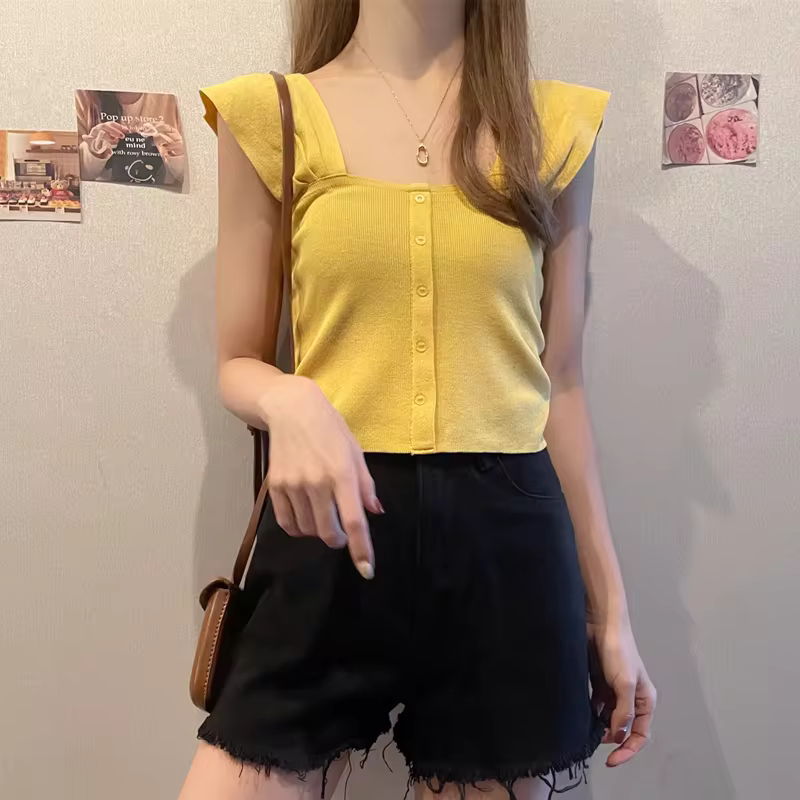 Knitted Button Up Crop Top