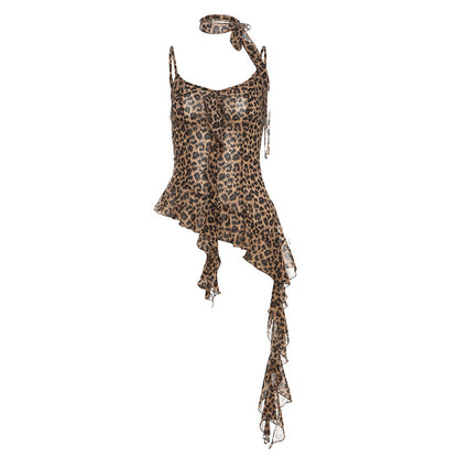 Leopard Fringe Top With Scarf fashionnsio